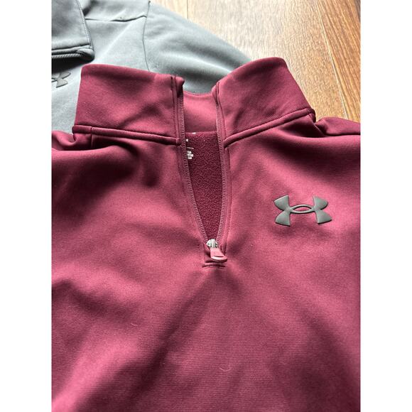 Under Armour 1/4 Zip Sweatshirt Youth Lg Gray Burgundy Loose Fit Fleece Lot of 2 - Picture 4 of 10